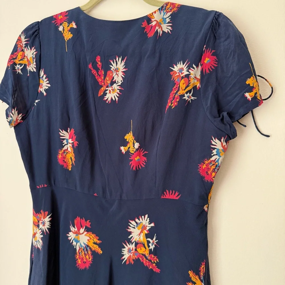 Madewell Silk Poppy Dress in Cactus Flower Navy Floral Fit and Flare Mini - Picture 13 of 16